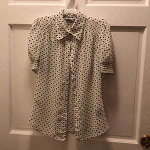 Black and ivory polka dot top